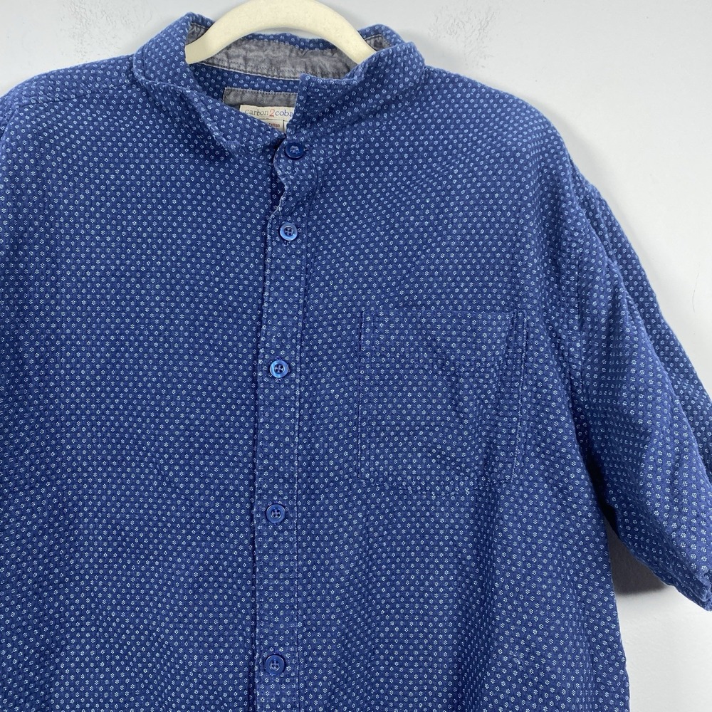 Carbon 2 Cobalt Button Down Shirt Mens Large Blue Geometric Dobby Short Sleeve